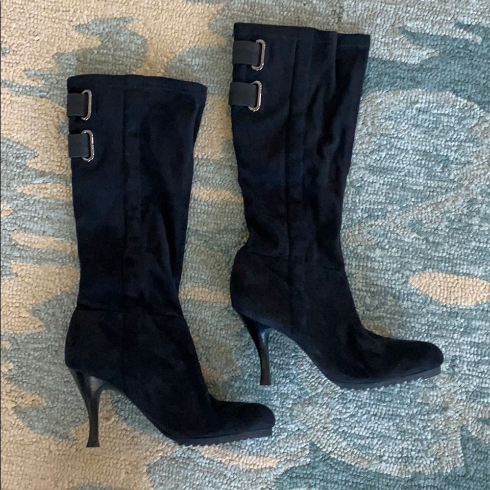 BCBG black suede leather calf boots